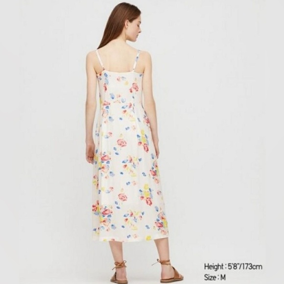 Uniqlo X Ines De La Fressange Ivory Floral Midi Dress Sz XS Prairie Pockets - Picture 2 of 6